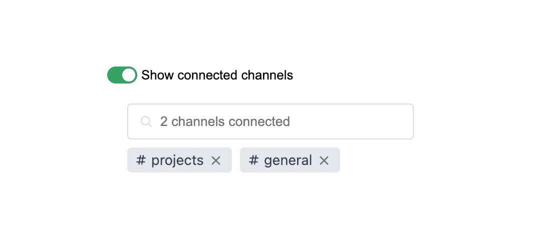 The SlackChannelCombobox component showing connected channels